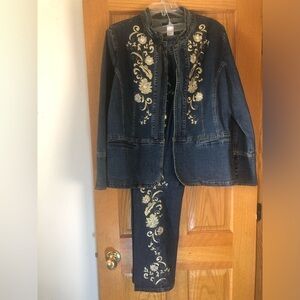 Denim 24/7 Floral Embroidered Blue Jeans Set